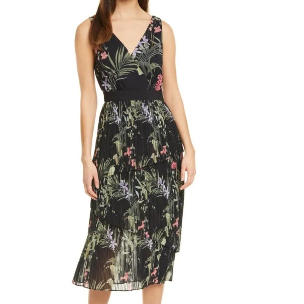 🍒NWOT🍒 TED BAKER TIERED PLEATED MIDI DRESS - Picture 6 of 13